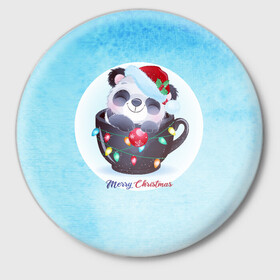 Значок с принтом Панда 2022 в Тюмени,  металл | круглая форма, металлическая застежка в виде булавки | new year | арт | графика | зима | новый год | панда | рождество