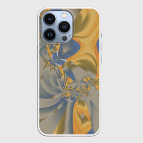 Чехол для iPhone 13 Pro с принтом Орхидеи. Небо и песок. Абстракция. 403 1. в Тюмени,  |  | Тематика изображения на принте: abstraction | blue | flowers | fractal | ornament | pattern | yellow | абстракция | желтый | орнамент | узор | фрактал | цветы