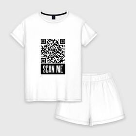 Женская пижама с шортиками хлопок с принтом QR Scan в Тюмени, 100% хлопок | футболка прямого кроя, шорты свободные с широкой мягкой резинкой | coronavirus | covid | covid19 | qr code | qr код | sputnik | вакцина | вакцинация | вирус | здоровье | изоляция | иммунитет | карантин | ковид | код | корона | коронавирус | маркировка | маска | пандемия | паспорт | прививка