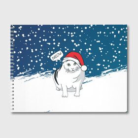Альбом для рисования с принтом НОВОГОДНИЙ КОТ БЕНДЕР (МЕМ) в Тюмени, 100% бумага
 | матовая бумага, плотность 200 мг. | 2022 | 22 | bender | cat | christmas | meme | memes | meow | merry | new | snow | winter | year | бендер | год | зима | кот | кошка | мем | мемы | мяй | новый | рождество | снег | толстый