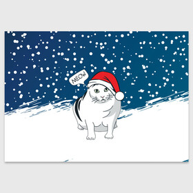 Поздравительная открытка с принтом НОВОГОДНИЙ КОТ БЕНДЕР (МЕМ) в Тюмени, 100% бумага | плотность бумаги 280 г/м2, матовая, на обратной стороне линовка и место для марки
 | Тематика изображения на принте: 2022 | 22 | bender | cat | christmas | meme | memes | meow | merry | new | snow | winter | year | бендер | год | зима | кот | кошка | мем | мемы | мяй | новый | рождество | снег | толстый