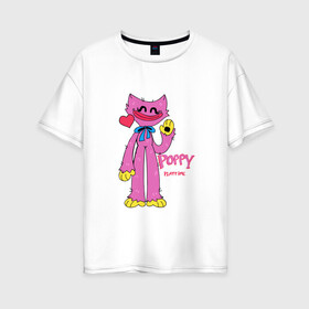 Женская футболка хлопок Oversize с принтом Kissy Missy Poppy Playtime в Тюмени, 100% хлопок | свободный крой, круглый ворот, спущенный рукав, длина до линии бедер
 | huggy | kissy | missy | playtime | poppy | wuggy | вагги | ваги | киси | кисси | миси | мисси | хагги | хаги