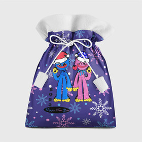 Подарочный 3D мешок с принтом New Year Huggy Wuggy Kissy Missy в Тюмени, 100% полиэстер | Размер: 29*39 см | Тематика изображения на принте: huggy | kissy | missy | playtime | poppy | wuggy | вагги | ваги | киси | кисси | миси | мисси | хагги | хаги