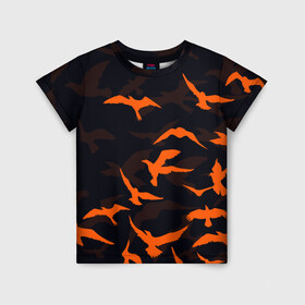 Детская футболка 3D с принтом Стая Воронов в Тюмени, 100% гипоаллергенный полиэфир | прямой крой, круглый вырез горловины, длина до линии бедер, чуть спущенное плечо, ткань немного тянется | вороны | минимализм | птицы | рисунок | стая воронов | стая птиц