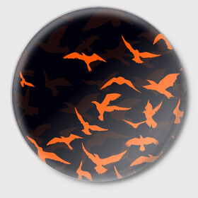 Значок с принтом Стая Воронов в Тюмени,  металл | круглая форма, металлическая застежка в виде булавки | вороны | минимализм | птицы | рисунок | стая воронов | стая птиц