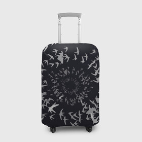 Чехол для чемодана 3D с принтом Веер птиц в Тюмени, 86% полиэфир, 14% спандекс | двустороннее нанесение принта, прорези для ручек и колес | вороны | минимализм | птицы | стая | стая птиц