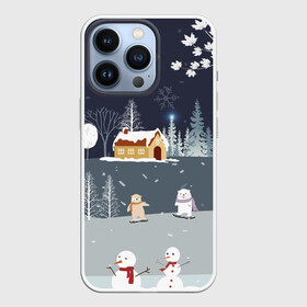 Чехол для iPhone 13 Pro с принтом Снеговики  и Мишки 2022 в Тюмени,  |  | 2022 | год | дед | дети | зима | коньки | мишки | мороз | новый | праздники | радость | рождество | санки | санта | снег | снеговик | счастливого