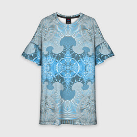 Детское платье 3D с принтом Коллекция Фрактальная мозаика Голубой 292-6-n в Тюмени, 100% полиэстер | прямой силуэт, чуть расширенный к низу. Круглая горловина, на рукавах — воланы | Тематика изображения на принте: blue | fractal | light | pattern | symmetrical | на витрину | светлый | симметричный | узор | фрактал