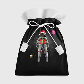 Подарочный 3D мешок с принтом Астронавт с подарком Astronaut and Gift в Тюмени, 100% полиэстер | Размер: 29*39 см | space | астронавт | дед мороз | звезда | космонавт | космос | новый год | планета | подарок | рождество | санта