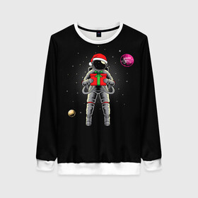 Женский свитшот 3D с принтом Астронавт с подарком Astronaut and Gift в Тюмени, 100% полиэстер с мягким внутренним слоем | круглый вырез горловины, мягкая резинка на манжетах и поясе, свободная посадка по фигуре | space | астронавт | дед мороз | звезда | космонавт | космос | новый год | планета | подарок | рождество | санта