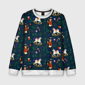 Детский свитшот 3D с принтом Рождественский узор Щелкунчик в Тюмени, 100% полиэстер | свободная посадка, прямой крой, мягкая тканевая резинка на рукавах и понизу свитшота | ламповый свитер | новогодний узор | новый год | паттерн | рождественский свитер | рождество | щелкунчик