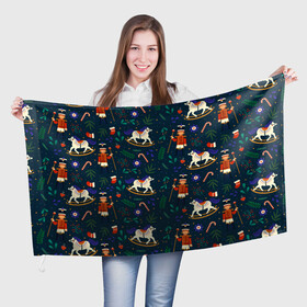 Флаг 3D с принтом Рождественский узор Щелкунчик в Тюмени, 100% полиэстер | плотность ткани — 95 г/м2, размер — 67 х 109 см. Принт наносится с одной стороны | ламповый свитер | новогодний узор | новый год | паттерн | рождественский свитер | рождество | щелкунчик
