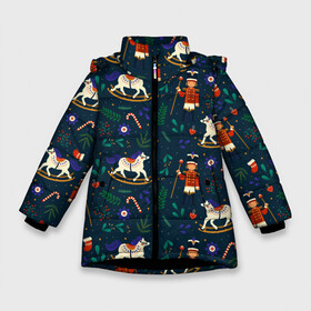 Зимняя куртка для девочек 3D с принтом Рождественский узор. Щелкунчик в Тюмени, ткань верха — 100% полиэстер; подклад — 100% полиэстер, утеплитель — 100% полиэстер. | длина ниже бедра, удлиненная спинка, воротник стойка и отстегивающийся капюшон. Есть боковые карманы с листочкой на кнопках, утяжки по низу изделия и внутренний карман на молнии. 

Предусмотрены светоотражающий принт на спинке, радужный светоотражающий элемент на пуллере молнии и на резинке для утяжки. | ламповый свитер | новогодний узор | новый год | паттерн | рождественский свитер | рождество | щелкунчик