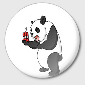 Значок с принтом Взрывная панда в Тюмени,  металл | круглая форма, металлическая застежка в виде булавки | bomb | dinamit | panda | бомба | динамит | животное | панда