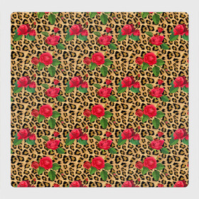 Магнитный плакат 3Х3 с принтом Шкура Леопарда в Цветах в Тюмени, Полимерный материал с магнитным слоем | 9 деталей размером 9*9 см | jaguar | leopard | ocelot | predator | гепард | дикая кошка | животное | зверь | кот | красота | леопард | леопардовые пятна | оцелот | розы | хищная кошка | хищник | цветник | цветы | ягуар