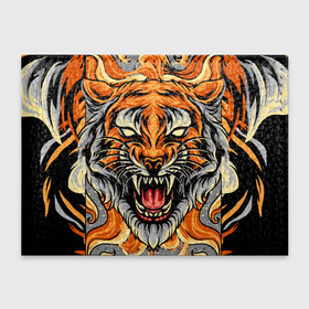 Обложка для студенческого билета с принтом Символ года тигр в гневе в Тюмени, натуральная кожа | Размер: 11*8 см; Печать на всей внешней стороне | 2022 | большая кошка | животное | новый год | символ года | тигр | хищник
