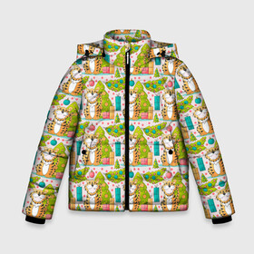 Зимняя куртка для мальчиков 3D с принтом Тигр и елки Новый год 2022 в Тюмени, ткань верха — 100% полиэстер; подклад — 100% полиэстер, утеплитель — 100% полиэстер | длина ниже бедра, удлиненная спинка, воротник стойка и отстегивающийся капюшон. Есть боковые карманы с листочкой на кнопках, утяжки по низу изделия и внутренний карман на молнии. 

Предусмотрены светоотражающий принт на спинке, радужный светоотражающий элемент на пуллере молнии и на резинке для утяжки | 2022 | год тигра | новый год | новый год 2022 | символ года | тигр | тигренок | тигрица | тигры