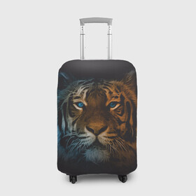 Чехол для чемодана 3D с принтом Тигр с голубыми глазами в Тюмени, 86% полиэфир, 14% спандекс | двустороннее нанесение принта, прорези для ручек и колес | tiger | животное | символ года | тигр | хищник