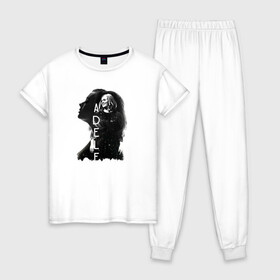 Женская пижама хлопок с принтом профиль Adele в Тюмени, 100% хлопок | брюки и футболка прямого кроя, без карманов, на брюках мягкая резинка на поясе и по низу штанин | девушка | имя | надпись | певица | профиль