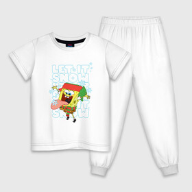 Детская пижама хлопок с принтом LET IT SNOW ГУБКА БОБ в Тюмени, 100% хлопок |  брюки и футболка прямого кроя, без карманов, на брюках мягкая резинка на поясе и по низу штанин
 | 2022 | 22 | bikini | bob | bottom | brbyb | christmas | merry | new | ocean | sea | sponge | spongebob | squarepants | water | year | бикини | боб | боттом | вода | год | губка | дно | квадратные | море | новый | океан | рождество | спанч |