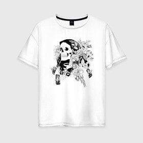 Женская футболка хлопок Oversize с принтом Леди Смерть в Тюмени, 100% хлопок | свободный крой, круглый ворот, спущенный рукав, длина до линии бедер
 | Тематика изображения на принте: гадалка | монстр | музыка | психоделика | рок | хоррор | череп