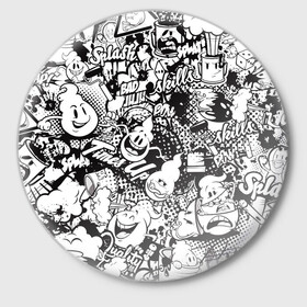 Значок с принтом Нейромульт в Тюмени,  металл | круглая форма, металлическая застежка в виде булавки | Тематика изображения на принте: абстракция | мульт | мультфильм | пестрый | черно белый