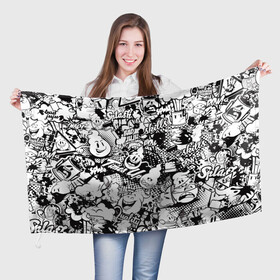 Флаг 3D с принтом Нейромульт в Тюмени, 100% полиэстер | плотность ткани — 95 г/м2, размер — 67 х 109 см. Принт наносится с одной стороны | абстракция | мульт | мультфильм | пестрый | черно белый