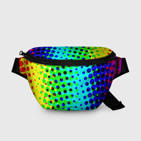 Поясная сумка 3D с принтом Цветная кислота в Тюмени, 100% полиэстер | плотная ткань, ремень с регулируемой длиной, внутри несколько карманов для мелочей, основное отделение и карман с обратной стороны сумки застегиваются на молнию | абстракция | круги | радуга | цветной | яркий