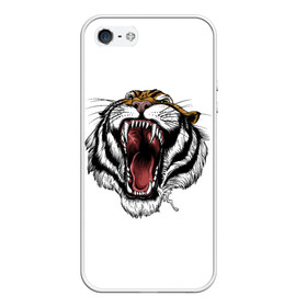 Чехол для iPhone 5/5S матовый с принтом рык в Тюмени, Силикон | Область печати: задняя сторона чехла, без боковых панелей | зверь | новый год | оскал | подарок | символ года | тигр | хищник