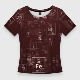 Женская футболка 3D Slim с принтом Fe  Таблица Менделеева в Тюмени,  |  | fe | для студентов | для физиков | для химиков | железо | наука | таблица менделеева | ученым | физика | химия | элемент