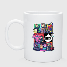 Кружка керамическая с принтом BT21 POP ART в Тюмени, керамика | объем — 330 мл, диаметр — 80 мм. Принт наносится на бока кружки, можно сделать два разных изображения | bangtan | beyond | boys | boysband | bts | hip hop | k pop | korea | music | pop art | scene | бтс | ви | джонгук | корея | музыка | поп арт | сюга | хип хоп | чимин | чин