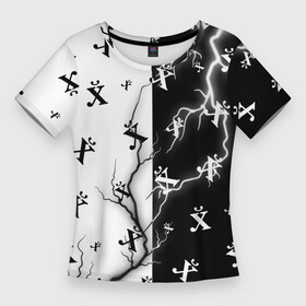 Женская футболка 3D Slim с принтом ПОЙМЕТ ТОЛЬКО РУССКИЙ  Молния в Тюмени,  |  | Тематика изображения на принте: древний | знак | иероглиф | мат | молния | паттерн | прикол | приколы | символ | символы | черно белый | юмор