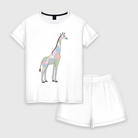 Женская пижама с шортиками хлопок с принтом Волшебный жираф в Тюмени, 100% хлопок | футболка прямого кроя, шорты свободные с широкой мягкой резинкой | автралия | африка | волшебство | животное | жираф | зверь | мило | милота | мозаика | редкое животное | сказка | цвета | чудо | экзотика