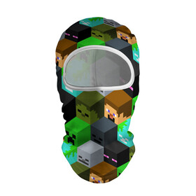 Балаклава 3D с принтом MINECRAFT PATTERN МАЙНКРАФТ УЗОР в Тюмени, 100% полиэстер, ткань с особыми свойствами — Activecool | плотность 150–180 г/м2; хорошо тянется, но при этом сохраняет форму. Закрывает шею, вокруг отверстия для глаз кайма. Единый размер | block | craft | creeper | cube | dungeons | game | games | logo | mine | minecraft | miner | pattern | pixel | zombie | блок | геометрия | данжен | зомби | игра | игры | крафт | крипер | кубики | лого | логотип | майкрафт | майн | майнкрафт | 