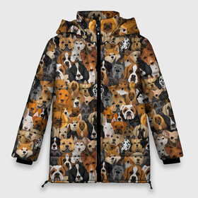 Женская зимняя куртка Oversize с принтом Собаки (Разные Породы) в Тюмени, верх — 100% полиэстер; подкладка — 100% полиэстер; утеплитель — 100% полиэстер | длина ниже бедра, силуэт Оверсайз. Есть воротник-стойка, отстегивающийся капюшон и ветрозащитная планка. 

Боковые карманы с листочкой на кнопках и внутренний карман на молнии | animal | dog | барбос | бобик | год собаки | друг человека | животное | зверь | ищейка | кинолог | кость | лайка | пёс | порода собак | собака | собаковод | собачьи следы от лап | сторожевая собака | хищник
