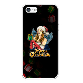 Чехол для iPhone 5/5S матовый с принтом Merry Christmas Снегурочка с подарком. в Тюмени, Силикон | Область печати: задняя сторона чехла, без боковых панелей | 2022 | happy new year | merry christmas | год тигра | зима близко | нг | новогодний | новый год | новый год 2022 | подарки | праздник | рождество | символ 2022 года | снегурочка | снежинки