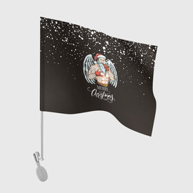 Флаг для автомобиля с принтом Merry Christmas Santa c Крыльями Ангела. в Тюмени, 100% полиэстер | Размер: 30*21 см | 2022 | happy new year | merry christmas | santa | год тигра | зима близко | нг | новогодний | новый год | новый год 2022 | рождество | санта | символ 2022 года | снежинки