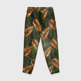 Детские брюки 3D с принтом Африканские листья в Тюмени, 100% полиэстер | манжеты по низу, эластичный пояс регулируется шнурком, по бокам два кармана без застежек, внутренняя часть кармана из мелкой сетки | африка | листья | паттерн | тропики | цветы