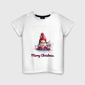 Детская футболка хлопок с принтом Рождественский гномик в Тюмени, 100% хлопок | круглый вырез горловины, полуприлегающий силуэт, длина до линии бедер | Тематика изображения на принте: гномик | детство | игрушка | новый год | праздник | рождество