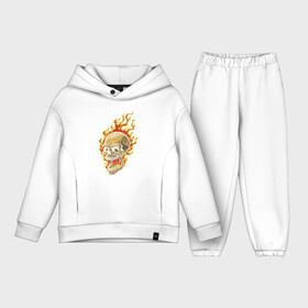 Детский костюм хлопок Oversize с принтом Горящий кульный череп в Тюмени,  |  | Тематика изображения на принте: fire | flame | hype | jaw | skuul | teeth | зубы | огонь | пасть | пламя | хайп | череп