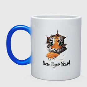 Кружка хамелеон с принтом New Tiger Year! в Тюмени, керамика | меняет цвет при нагревании, емкость 330 мл | Тематика изображения на принте: eyes | holiday | muzzle | new year | paws | tiger | глаза | лапы | мордочка | новый год | праздник | тигрёнок