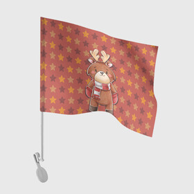 Флаг для автомобиля с принтом Милый олень в звездах в Тюмени, 100% полиэстер | Размер: 30*21 см | животное | звезды | олень | олень в шарфе | рога