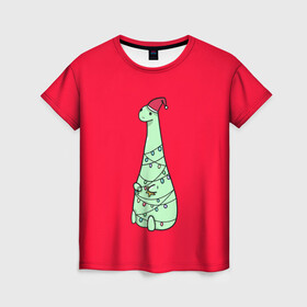 Женская футболка 3D с принтом ДИНОЗАВРИК  2022 в Тюмени, 100% полиэфир ( синтетическое хлопкоподобное полотно) | прямой крой, круглый вырез горловины, длина до линии бедер | 2021 | 2022 | динозаврик | динозаврики | динозавры | для друга | для подруги | дракон | дракончик | монст | монстры | новый год | подарок | рекомендации
