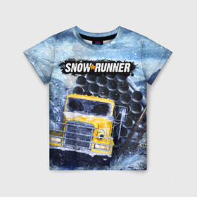 Детская футболка 3D с принтом SNOWRUNNER ART СНОУРАННЕР АРТ в Тюмени, 100% гипоаллергенный полиэфир | прямой крой, круглый вырез горловины, длина до линии бедер, чуть спущенное плечо, ткань немного тянется | Тематика изображения на принте: game | snow runner | snowrunner | winter | грузовик | дальнобойщик | зима | игра | лес | симулятор | снег | сноу раннер | сноураннер