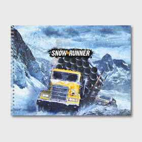 Альбом для рисования с принтом SNOWRUNNER ART СНОУРАННЕР АРТ в Тюмени, 100% бумага
 | матовая бумага, плотность 200 мг. | game | snow runner | snowrunner | winter | грузовик | дальнобойщик | зима | игра | лес | симулятор | снег | сноу раннер | сноураннер