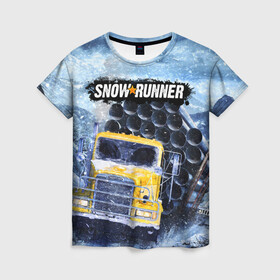 Женская футболка 3D с принтом SNOWRUNNER ART СНОУРАННЕР АРТ в Тюмени, 100% полиэфир ( синтетическое хлопкоподобное полотно) | прямой крой, круглый вырез горловины, длина до линии бедер | game | snow runner | snowrunner | winter | грузовик | дальнобойщик | зима | игра | лес | симулятор | снег | сноу раннер | сноураннер