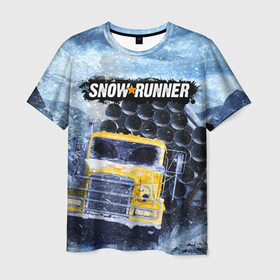 Мужская футболка 3D с принтом SNOWRUNNER ART СНОУРАННЕР АРТ в Тюмени, 100% полиэфир | прямой крой, круглый вырез горловины, длина до линии бедер | game | snow runner | snowrunner | winter | грузовик | дальнобойщик | зима | игра | лес | симулятор | снег | сноу раннер | сноураннер