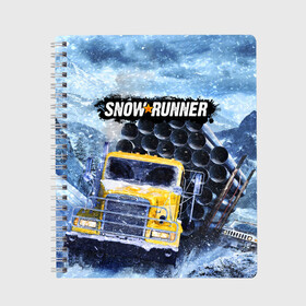 Тетрадь с принтом SNOWRUNNER ART СНОУРАННЕР АРТ в Тюмени, 100% бумага | 48 листов, плотность листов — 60 г/м2, плотность картонной обложки — 250 г/м2. Листы скреплены сбоку удобной пружинной спиралью. Уголки страниц и обложки скругленные. Цвет линий — светло-серый
 | game | snow runner | snowrunner | winter | грузовик | дальнобойщик | зима | игра | лес | симулятор | снег | сноу раннер | сноураннер