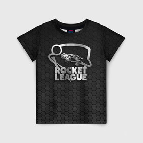 Детская футболка 3D с принтом Rocket League Metal Logo в Тюмени, 100% гипоаллергенный полиэфир | прямой крой, круглый вырез горловины, длина до линии бедер, чуть спущенное плечо, ткань немного тянется | Тематика изображения на принте: auto | avto | car | race | rocket league | авто | гонки | машина | рокет лига | тачка