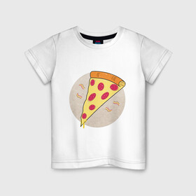 Детская футболка хлопок с принтом Кусочек пиццы пепперони в Тюмени, 100% хлопок | круглый вырез горловины, полуприлегающий силуэт, длина до линии бедер | вкус | вкусно | вкусняшка | горячее | горячо | колбаса | кусок | кусочек | пепперони | пицца | сыр | сырный